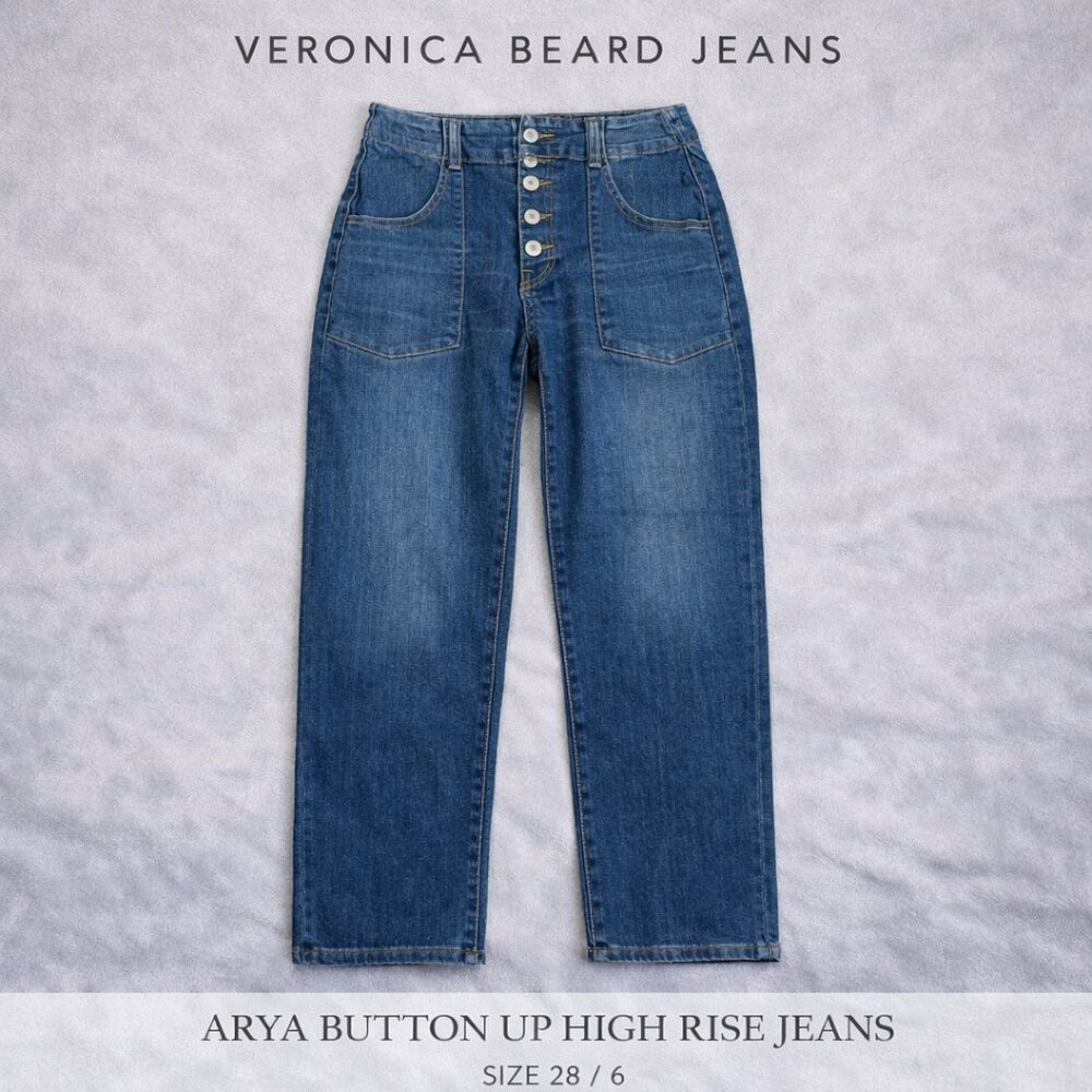 Veronica Beard Jeans Dark Blue, Button Up, Arya Straight, High Rise Jeans- 28/6
